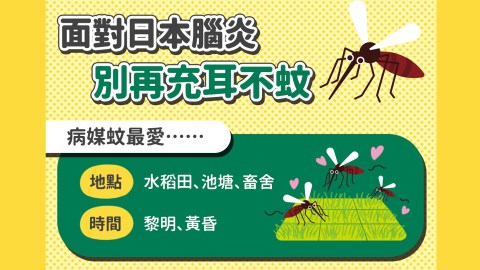 面對日本腦炎別再充耳不蚊！請民眾加強防蚊並按時攜幼兒接種疫苗
