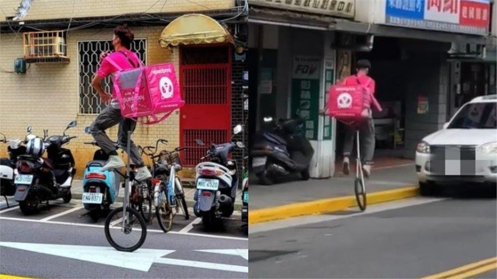 功夫熊貓是你！外送員騎超高單輪車送餐　網驚：可以直送二樓的單