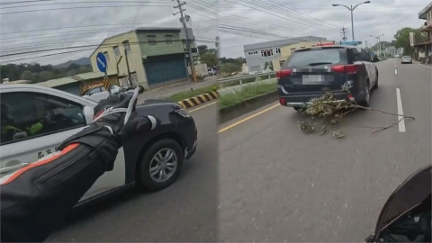 警車卡樹枝險釀禍!重機騎士「急加速攔車」提醒 暖心舉動感動網