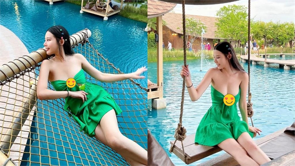 張香香「無肩帶戰袍」急速垮下擋不住！彎腰烤鳥蛋「倒出巨量好料」網震撼