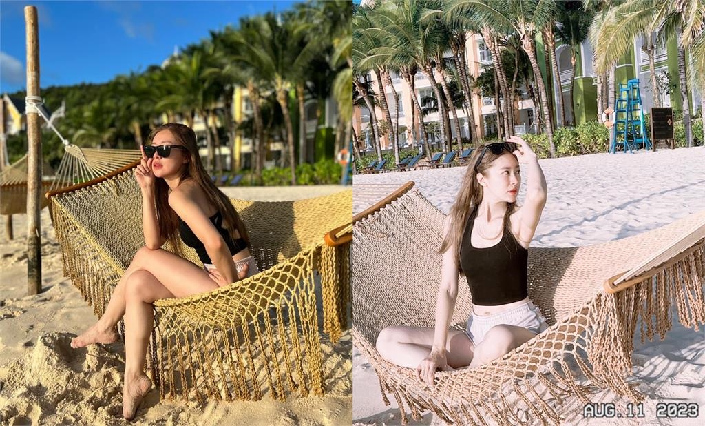 張棋惠洞洞泳衣「女團身材」全露餡!側身跪沙灘「辣媽解放」網激讚