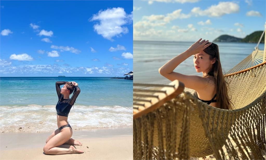 張棋惠洞洞泳衣「女團身材」全露餡!側身跪沙灘「辣媽解放」網激讚