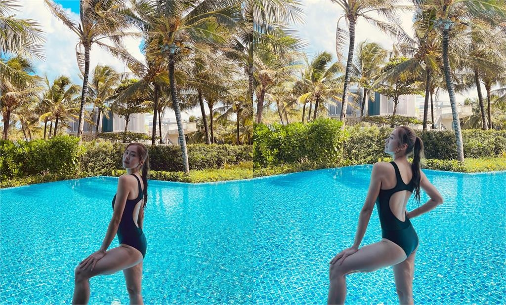 張棋惠洞洞泳衣「女團身材」全露餡!側身跪沙灘「辣媽解放」網激讚