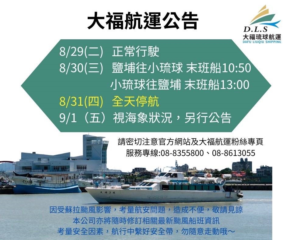 快新聞／蘇拉颱風最快今晚發海警　東港小琉球往返「船班異動」一次看