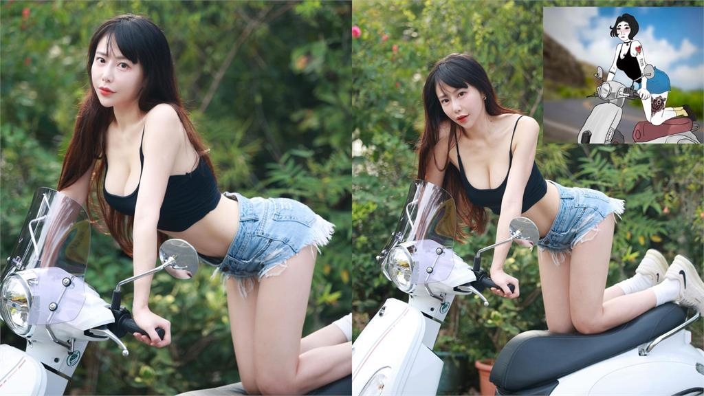 「山道晴梓」來了!梓梓小背心+熱褲「跪坐機車」神還原超商女友