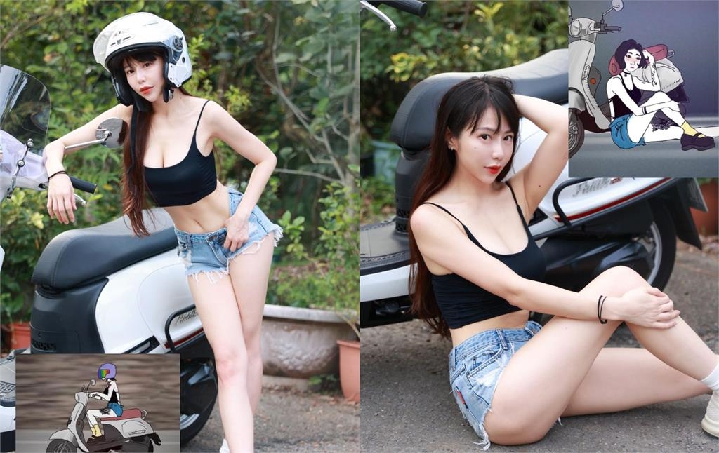 「山道晴梓」來了!梓梓小背心+熱褲「跪坐機車」神還原超商女友