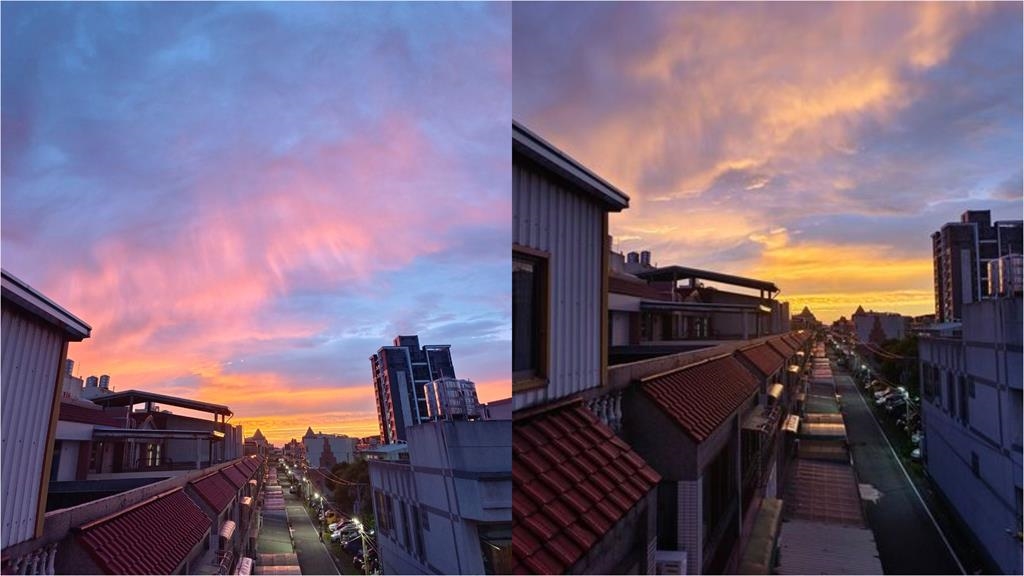 中部一片紅通通！超夢幻「火燒雲」籠罩彰化　粉色藍光交織如科幻電影