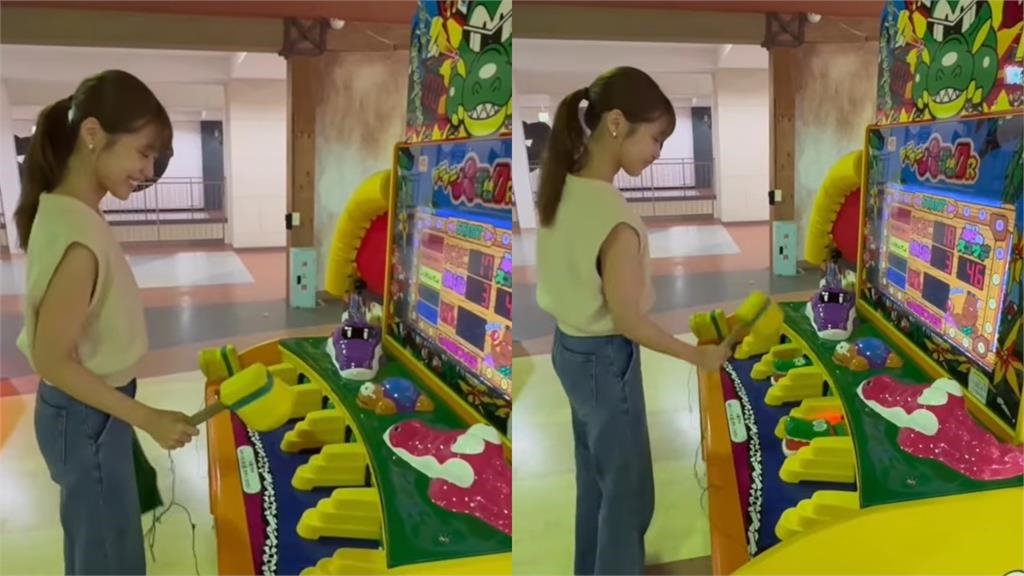 馬尾正妹路邊機台「激動打鱷魚」!一轉身竟是「日本國民妹妹」網嗨暈:想被敲