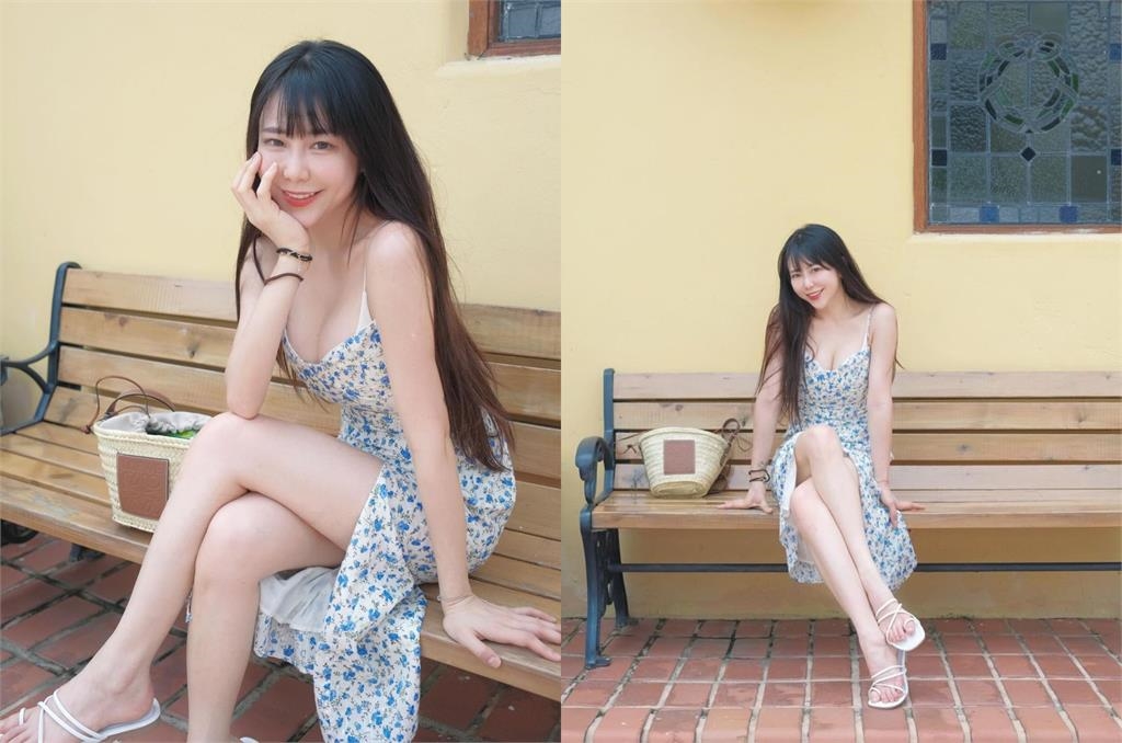 梓梓小碎花洋裝「上下齊開」！街頭漫步「裙擺飛揚」雪白美腿全露