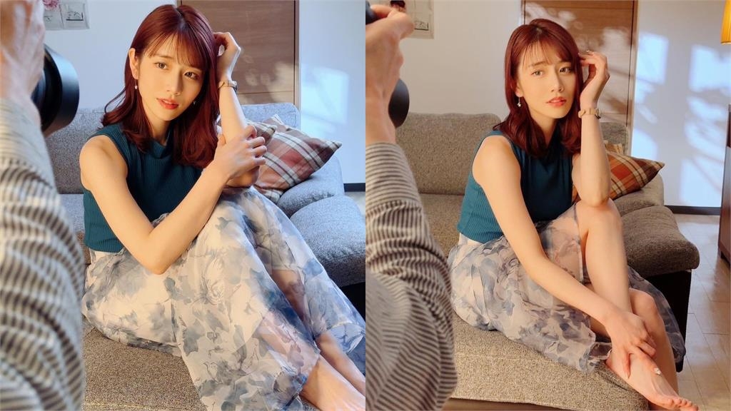 河北彩花新作品拍攝！薄紗長裙「全透視」雪白蜜腿看光光羞喊1句話