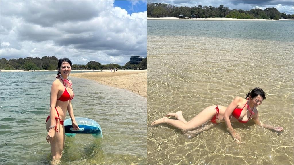 近看山不小！正妹只包這樣「清涼攻頂」轉身竟是阿喜　網歪樓：山好大