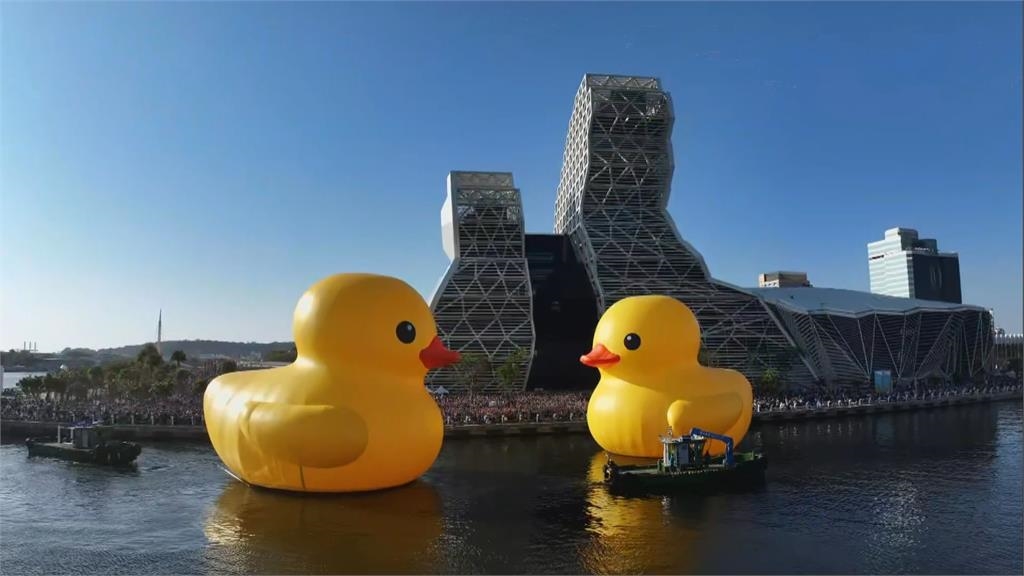 快新聞/黃色小鴨雙鴨KISS超浪漫畫面曝! 陳其邁又變「陳3歲」狂吹呱呱呱配樂