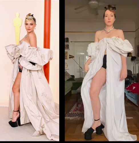 網紅「低成本模仿」女星紅毯戰袍!膠帶、罐頭「100%神還原」性感大崩壞