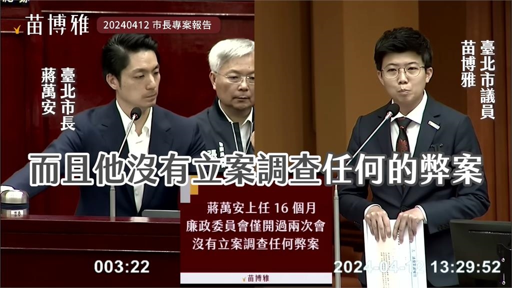 又「蔣」空話？苗博雅批廉委會1年多查弊案0件　蔣萬安允將徹查台智光案