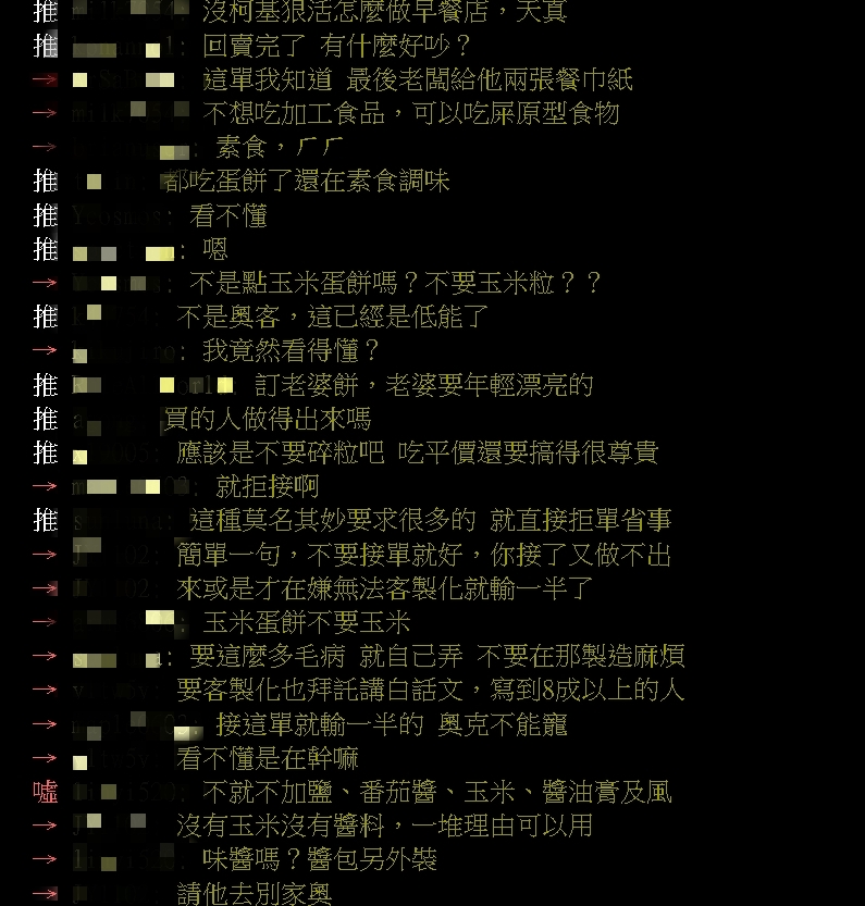 奇葩客人客製玉米蛋餅「不加1物」 早餐店老闆氣瘋:退錢了還在吵!