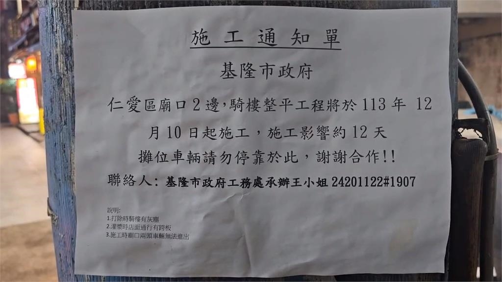 廟口夜市12/10至12/22休市　市府進行騎樓整平工程