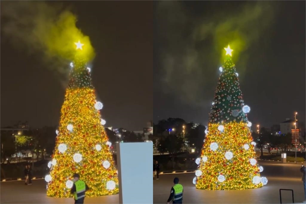 高雄耶誕樹突冒白煙!網見「發爐」全歪樓:耶誕老人顯靈了