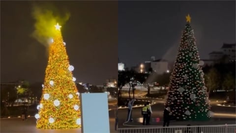 高雄耶誕樹突冒白煙!網見「發爐」全歪樓:耶誕老人顯靈了