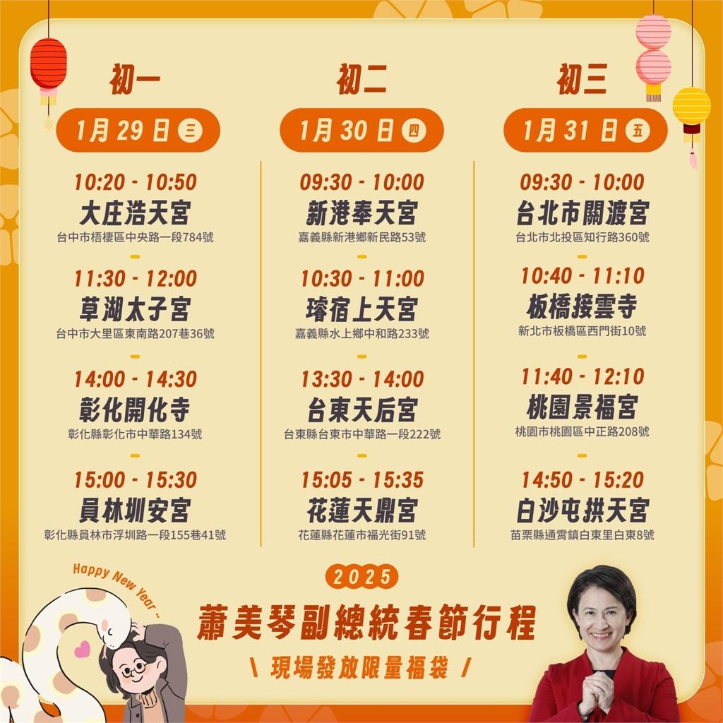 快新聞／賴蕭粉照過來！正副總統「走春行程曝」　索取福袋地點一次看