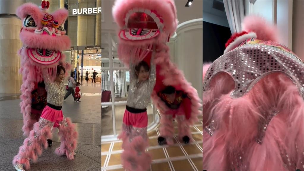 賈永婕雙手上舉出事了！粉色「巨型獅子頭」整尊卡死…全網笑翻：賈董好拚