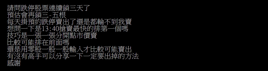 股票連跌停 網友叫苦連天:每天掛預約都賣不掉 一眾苦主秒猜是這檔