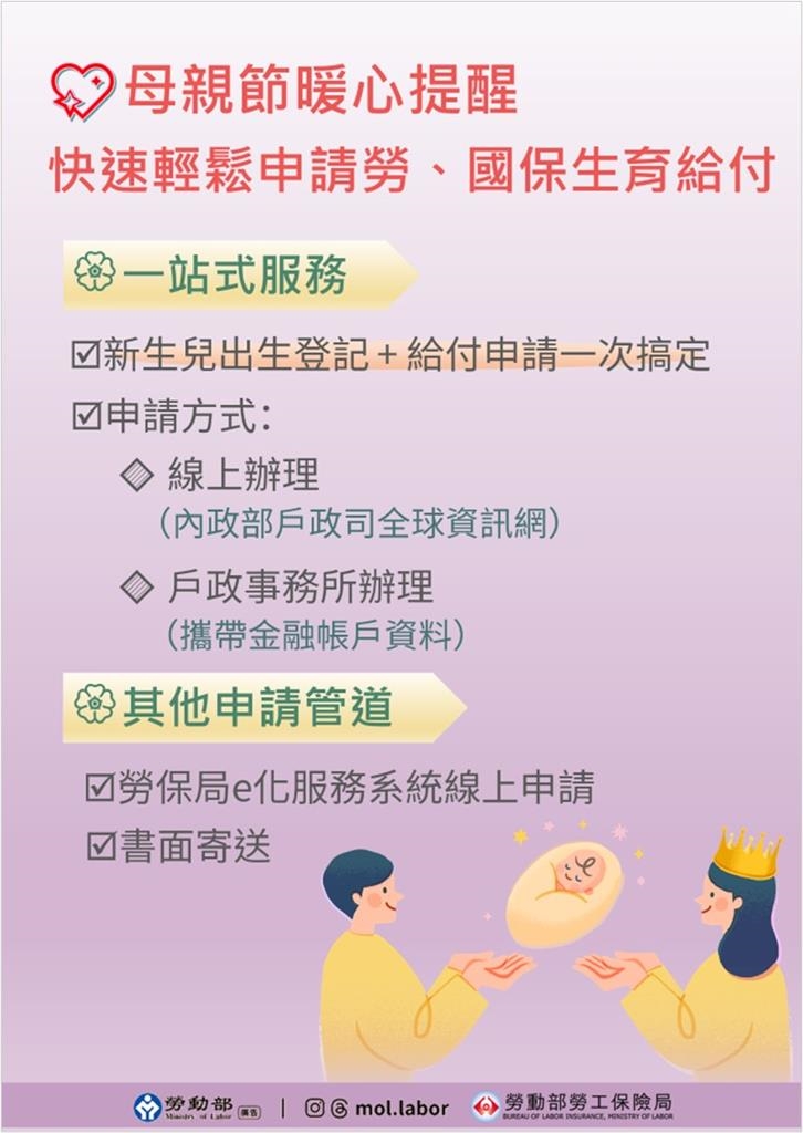 勞、國保生育給付「一站式服務」輕鬆申請 安心迎接新生命!