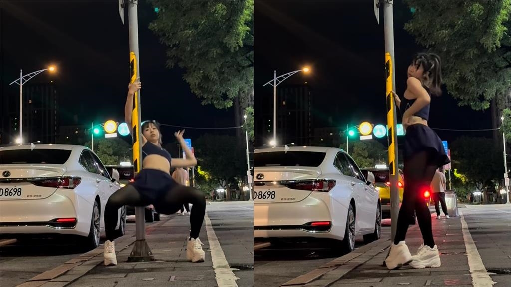 空姐街頭深夜「騎上電線桿」辣翻台北！香港網美跳鋼管舞「19秒片」掀暴動