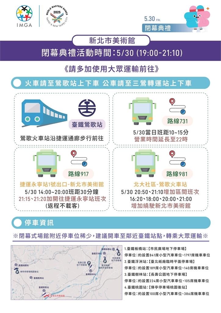 快新聞／世壯運閉幕式5/30盛大舉行　周邊道路交通管制、疏導措施一次看