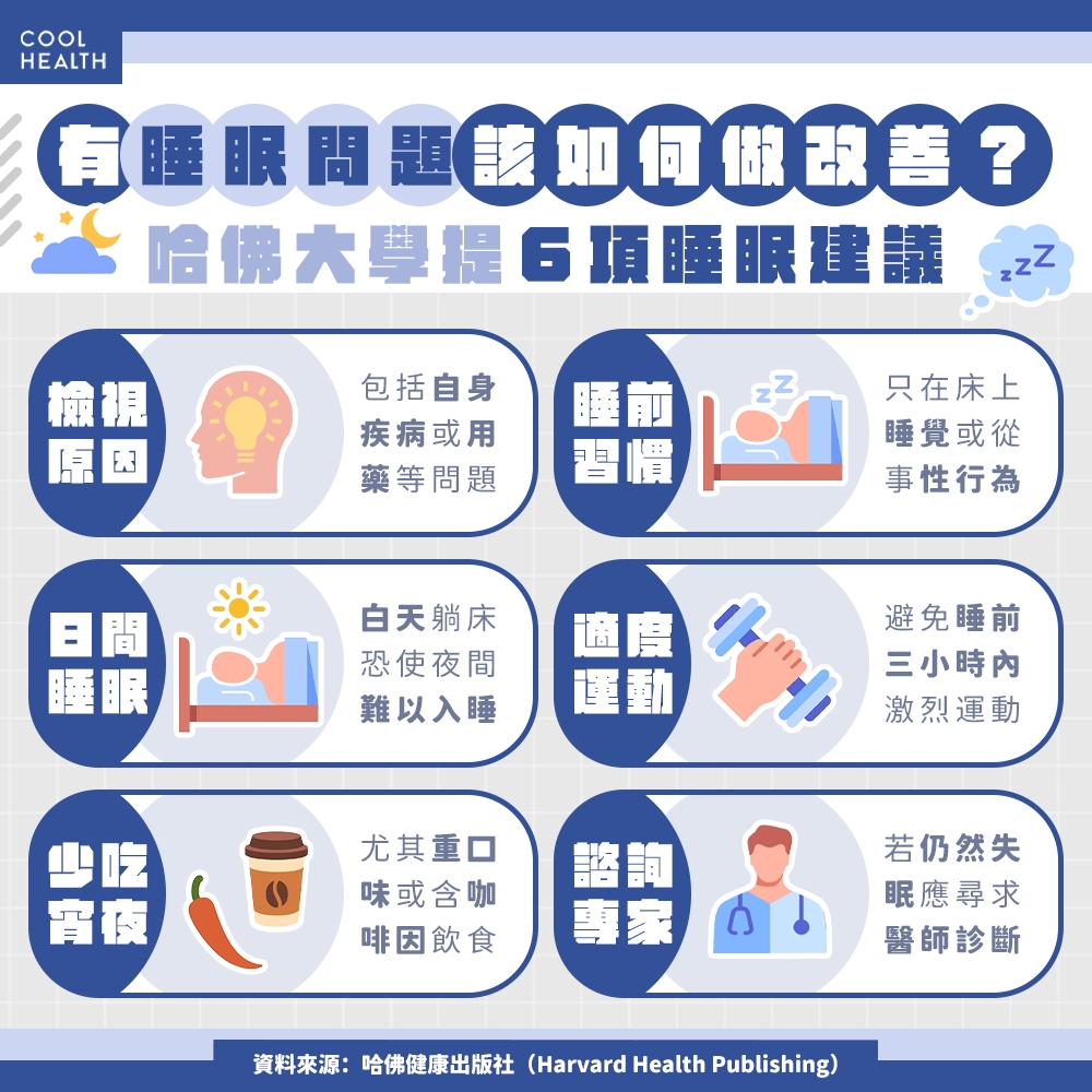 如何改善睡眠問題? 哈佛大學提6項建議