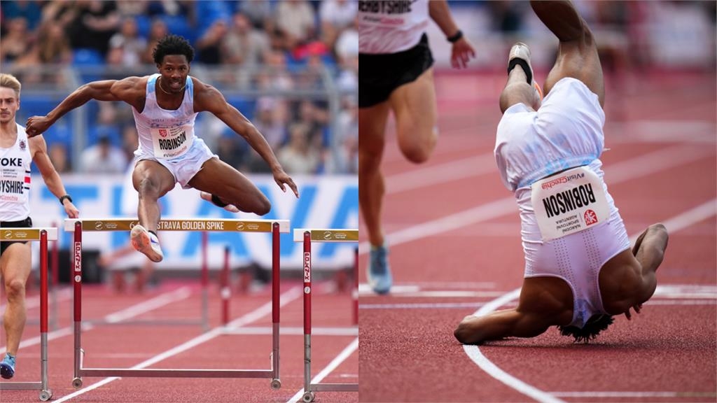 世界田徑巡迴賽/美跨欄好手奪金竟「大走光」!多次調褲還撞欄 衝線翻滾全場看傻