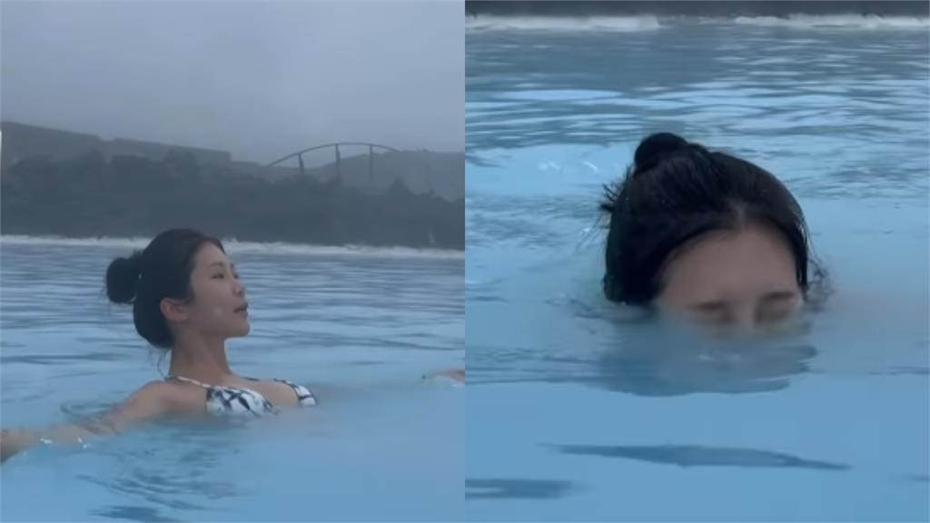 鄭家純自駕遊冰島泡溫泉「曬超兇比基尼」 下水滑跤慘吃水可愛模樣曝!
