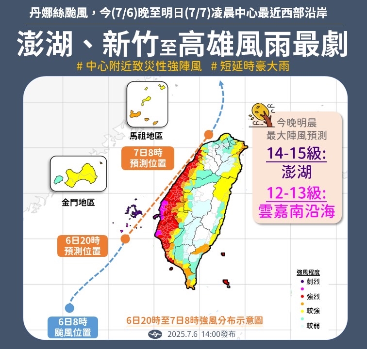 快新聞/丹娜絲又增強!海警區域再變多 氣象署曝恐有致災性強風
