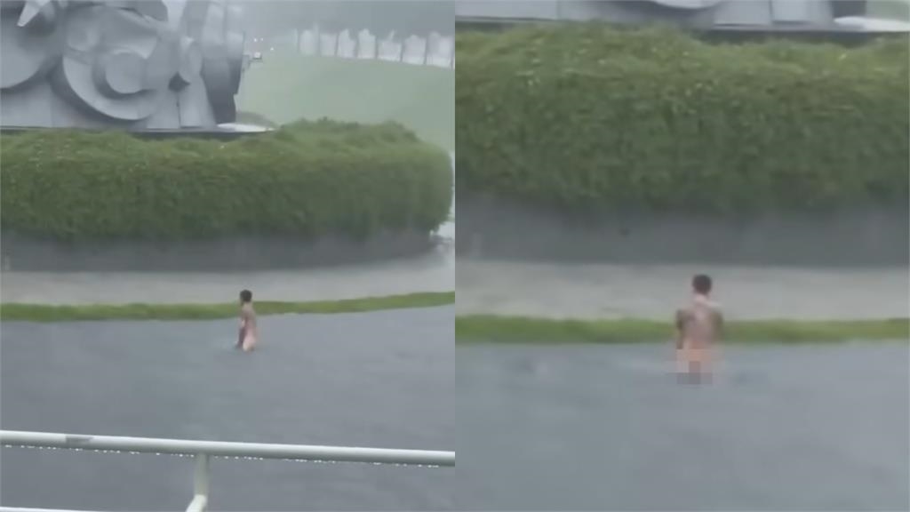 彰化公園淹大水驚見刺青男「脫光裸泳」!網見「下身全露」傻眼:穢物喝到飽
