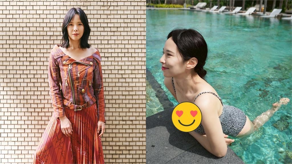 49歲天心曬開衩泳裝辣照！老公曝犯規視角「深溝+長腿全洩」網暴動