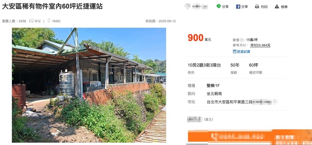 北市大安區「900萬透天厝」近捷運！格局「10房3車位」專家曝3風險