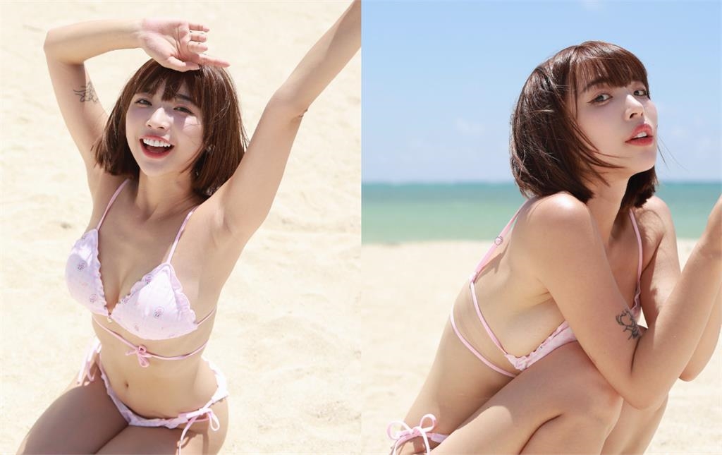 沖繩短髮辣妹「跪坐沙灘」波濤洶湧!竟是「台網紅阿圓」網驚:免費能看?