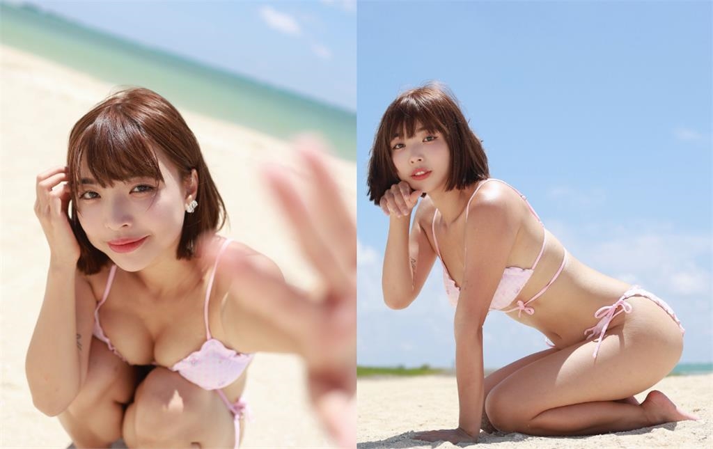 沖繩短髮辣妹「跪坐沙灘」波濤洶湧!竟是「台網紅阿圓」網驚:免費能看?
