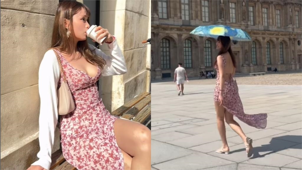 香港女星「巴黎大解放」激辣透視裙曝光　「前V後U開高衩」喝咖啡險掉出！