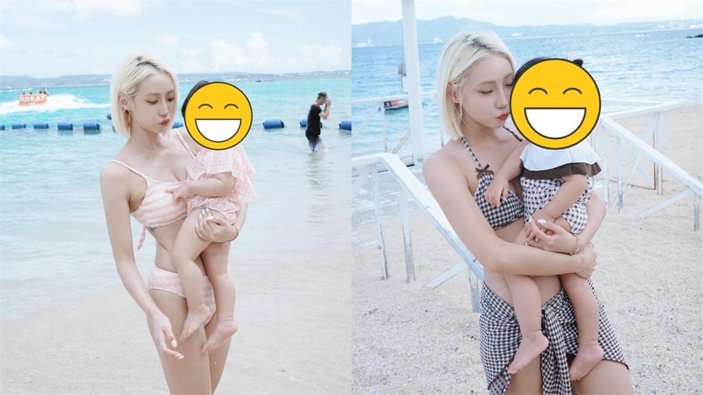 樂天女孩卉妮海邊曬「粉嫩泳裝」美照!抱姪女「超兇身材」辣翻全網
