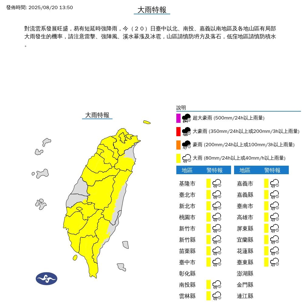 快新聞／出門帶傘、在家快關窗　18縣市大雨特報「7地區慎防冰雹」