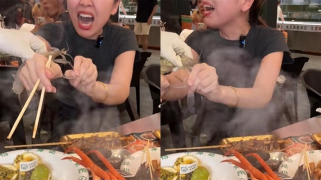 中國美食女網紅吃皮皮蝦遭「攻擊」！大哭畫面曝光陸網笑：互相傷害