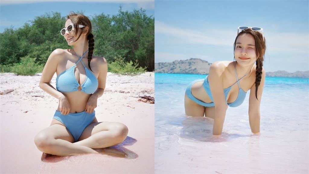 林莎粉紅沙灘解放「中間開大洞」!一彎腰「兇器險掉出」網看暈:心臟暴擊