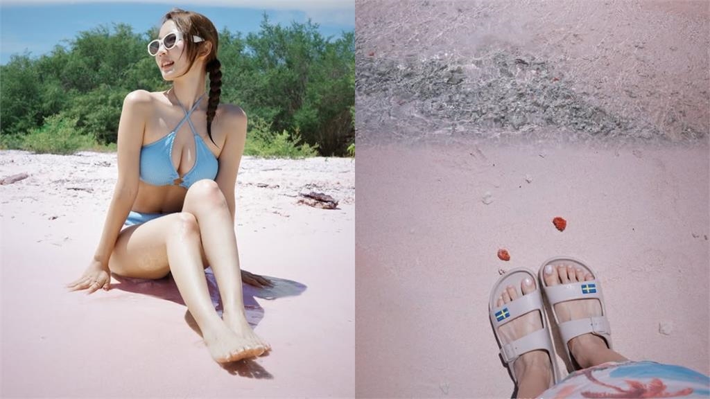 林莎粉紅沙灘解放「中間開大洞」!一彎腰「兇器險掉出」網看暈:心臟暴擊