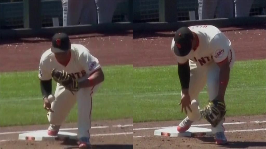 MLB(影)／轉守一壘有料！巨人球星「手套漏風」急撈球刺殺、對手主帥認「嘸了啦」