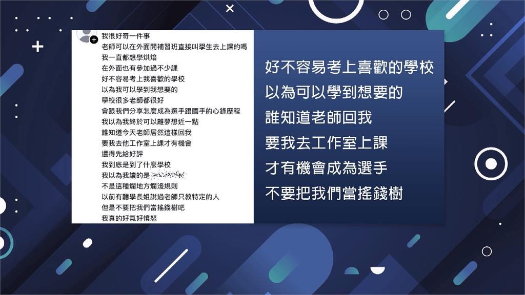工作室上課才能當選手？　餐飲科老師遭爆校外兼差收費
