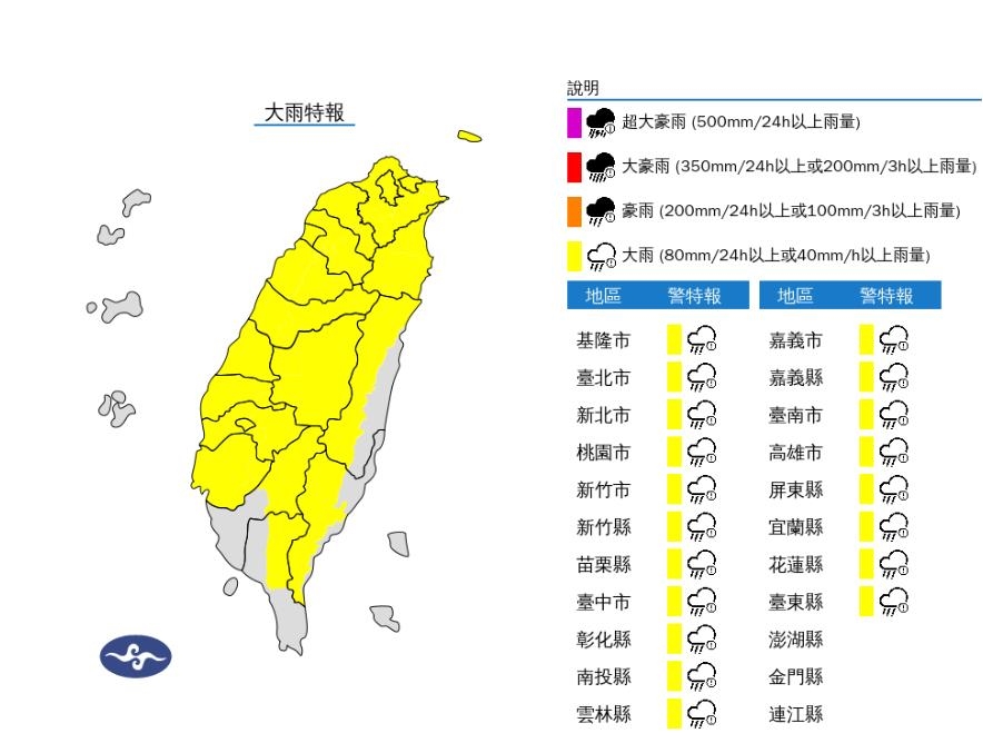 快新聞／慎防雨彈！19縣市大雨特報　一路下到晚上