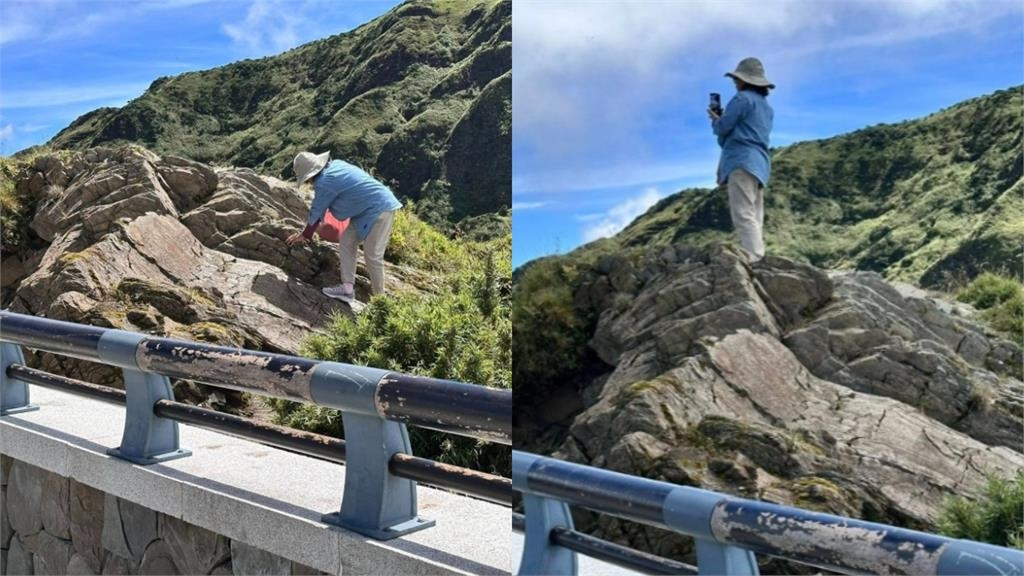 武嶺超狂大媽拍美照秒變「跨欄高手」！「玩命攀岩」挑戰極限網嘲：在地亡美？
