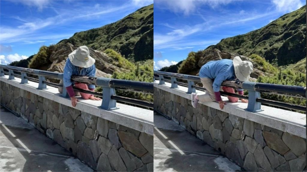 武嶺超狂大媽拍美照秒變「跨欄高手」！「玩命攀岩」挑戰極限網嘲：在地亡美？