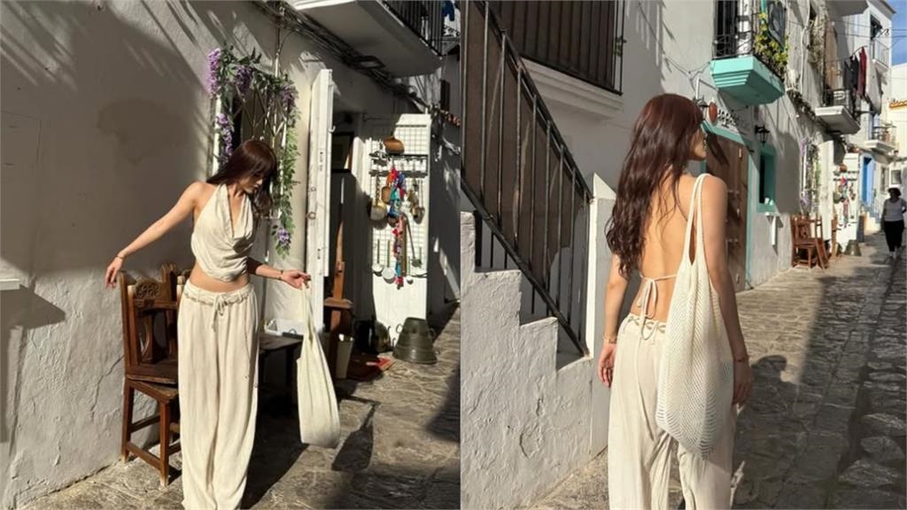 「爆炸糖女神」陳靜飛西班牙度假大解放　上身只剩「1塊布」雪肌全炸現