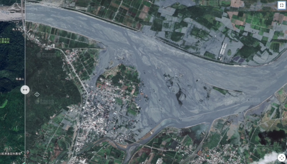 光復鄉洪災「最新衛星照對比」曝光！太平村逾50%被淹沒⋯宛如鋪上一層水泥